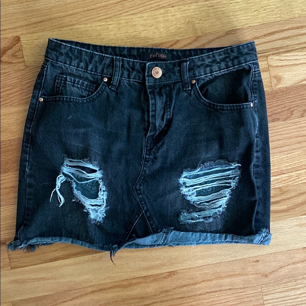 Distressed Black Jean Skirt